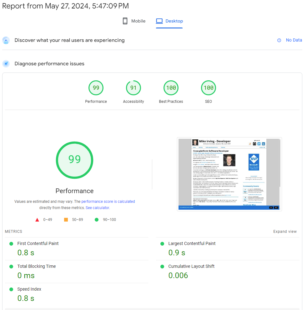 PageSpeed Insights - Desktop Report