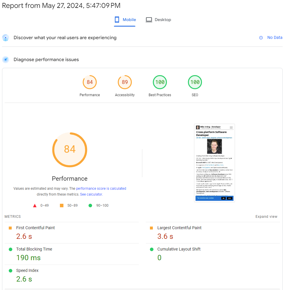 PageSpeed Insights - Mobile Report